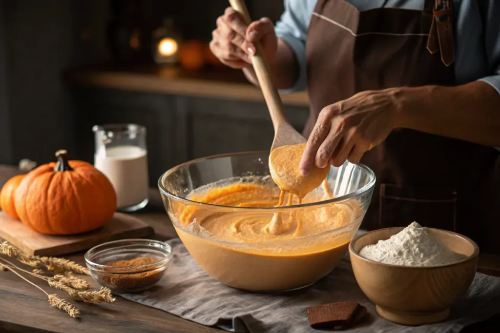 Mixing protein powder into muffin batter