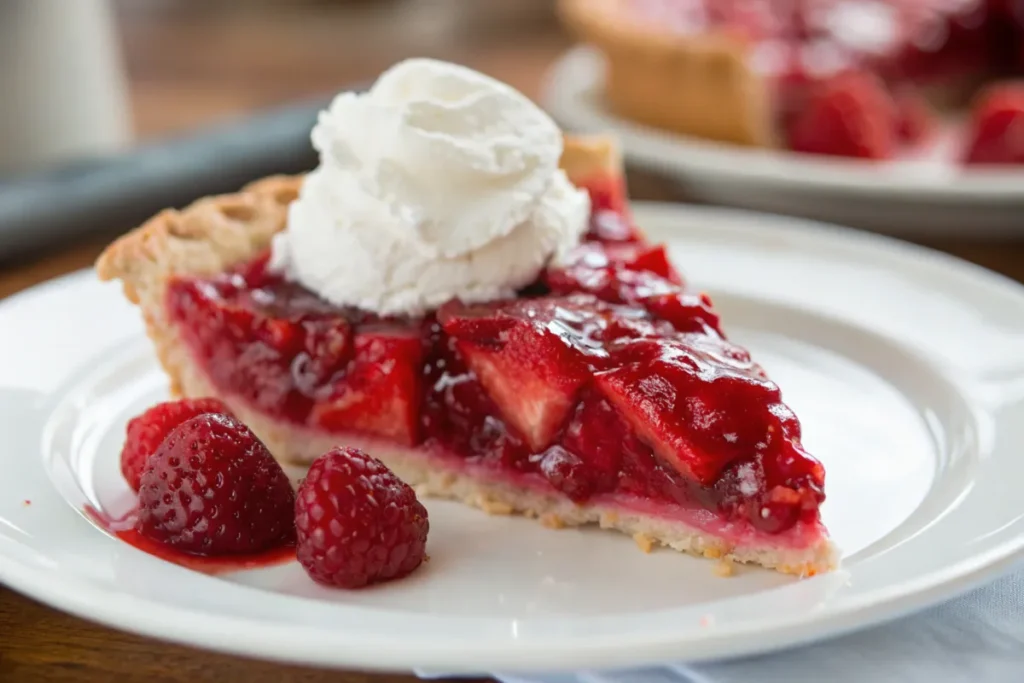 "Strawberry and raspberry pie slice"