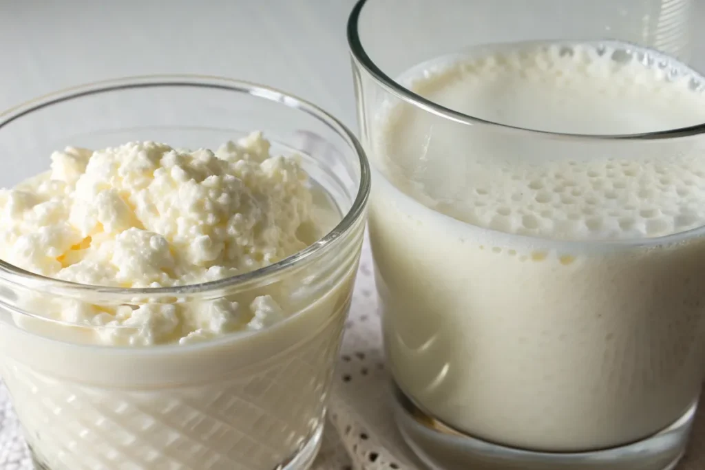 "Kefir and buttermilk side by side"