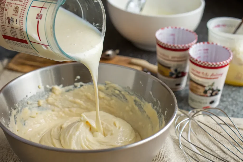 Cake Batter with Kefir Being Poured In