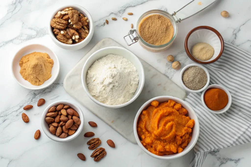 Ingredients for protein pumpkin muffins