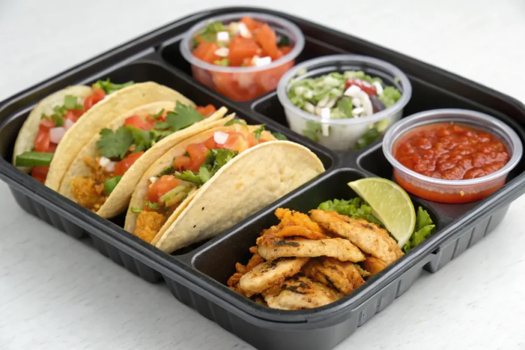 Packed school tacos with toppings