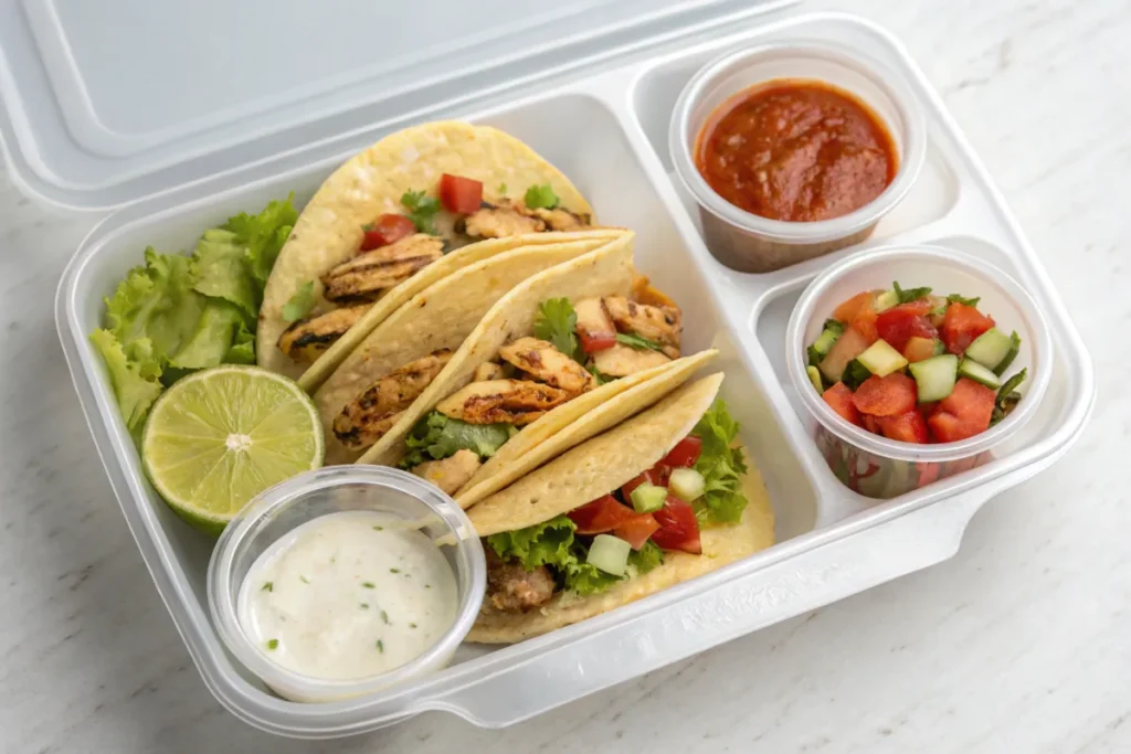 Packed chicken tacos for lunch