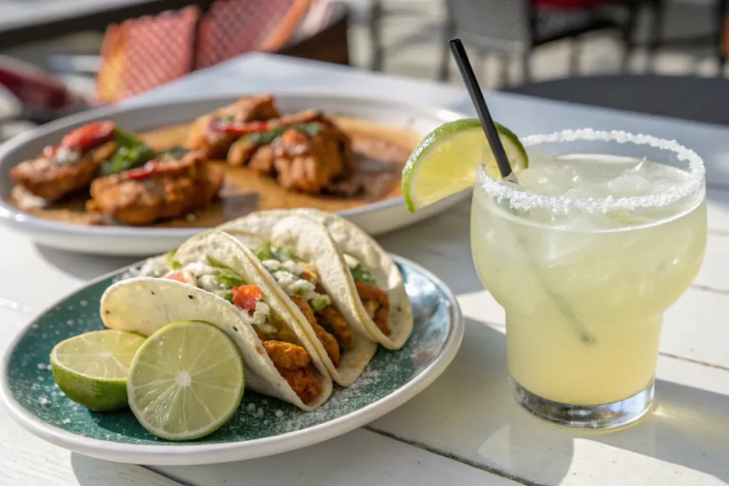 Drinks paired with chicken tacos