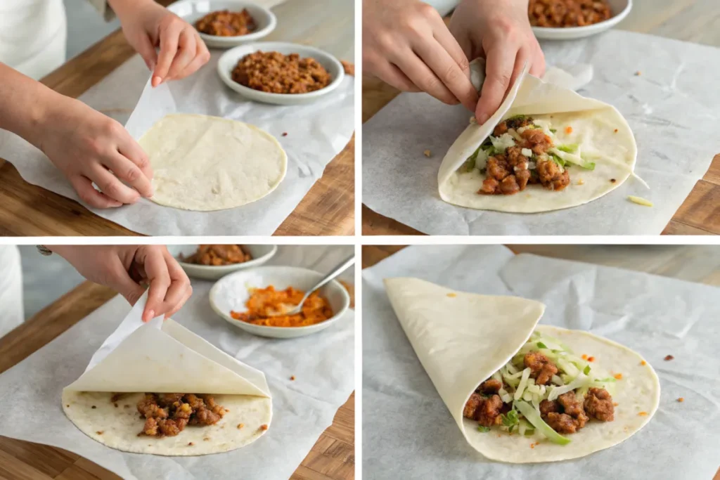 Wrapping tacos with parchment paper