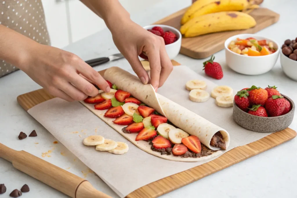 Rolling Nutella tortilla sushi