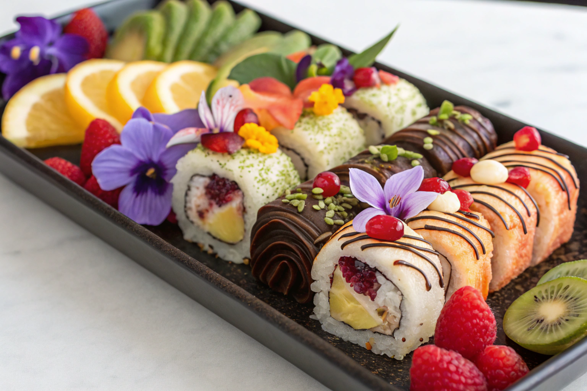 Dessert sushi platter