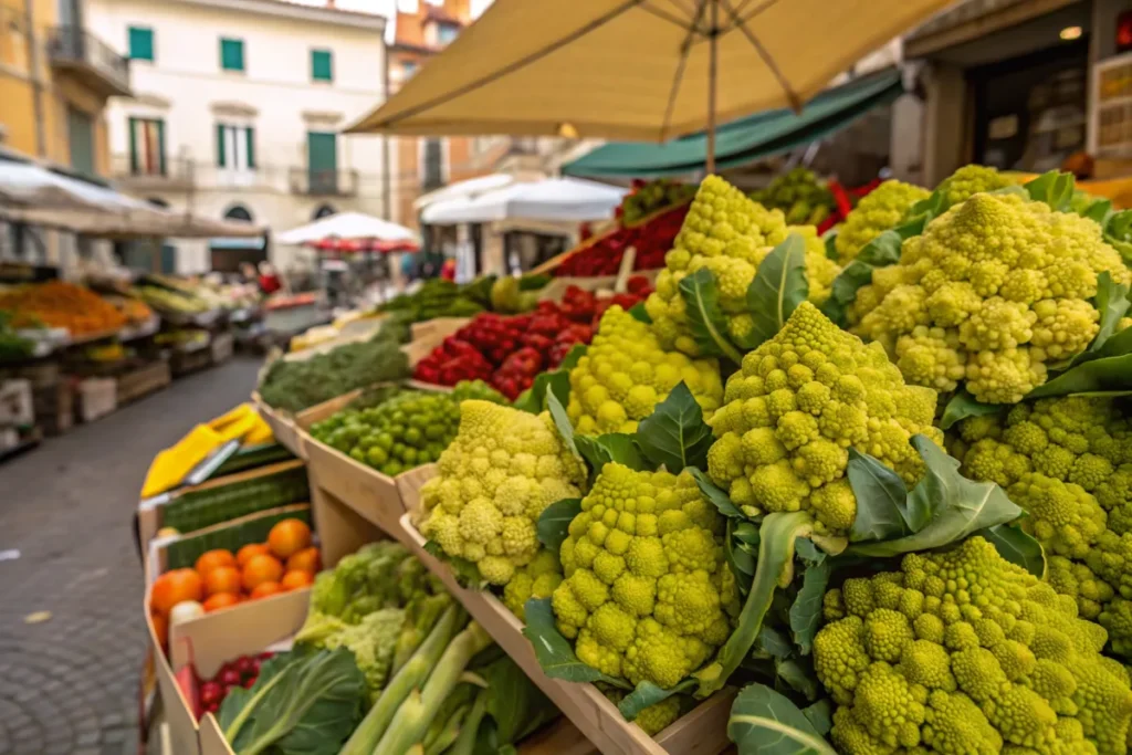 "Fresh Romanesco Broccoli at an Italian Market"