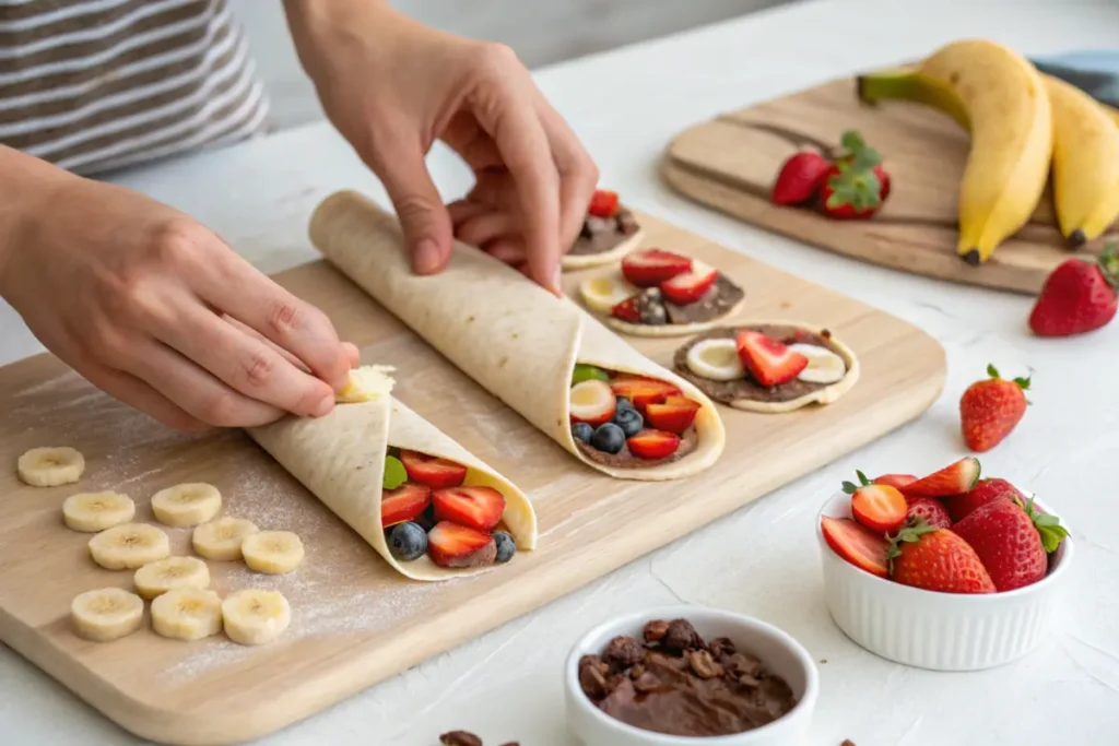 Rolling and slicing tortilla rolls