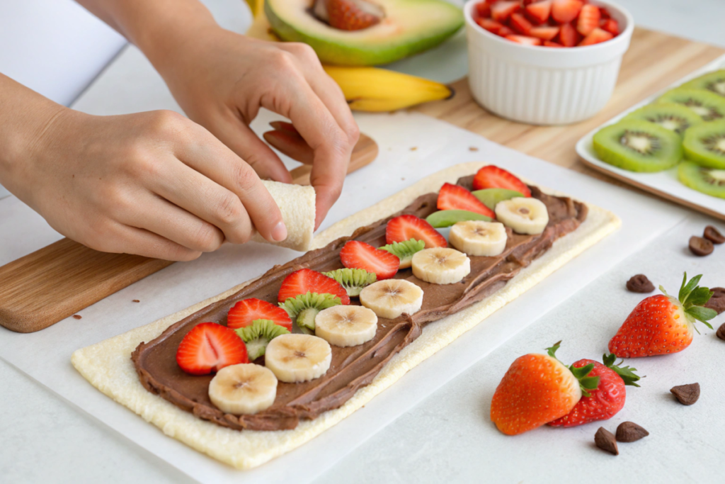 Making dessert sushi rolls