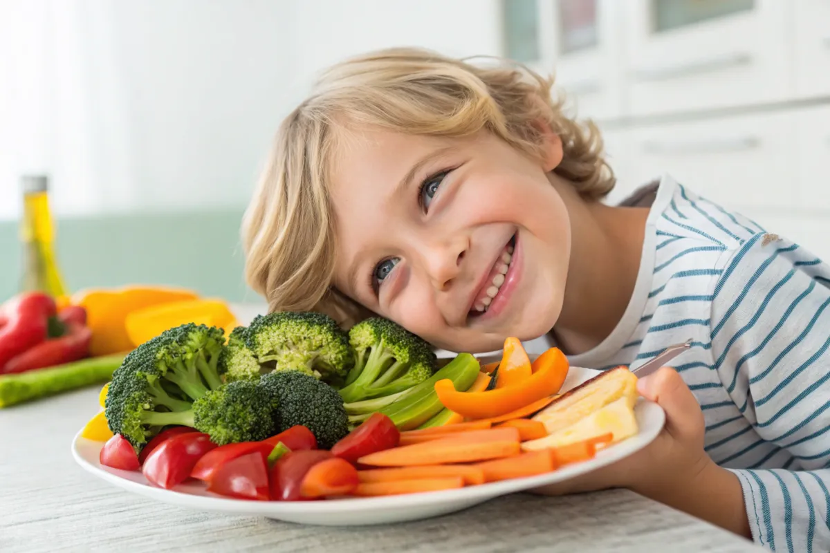 Colorful assortment of kid-friendly vegetables on a plate