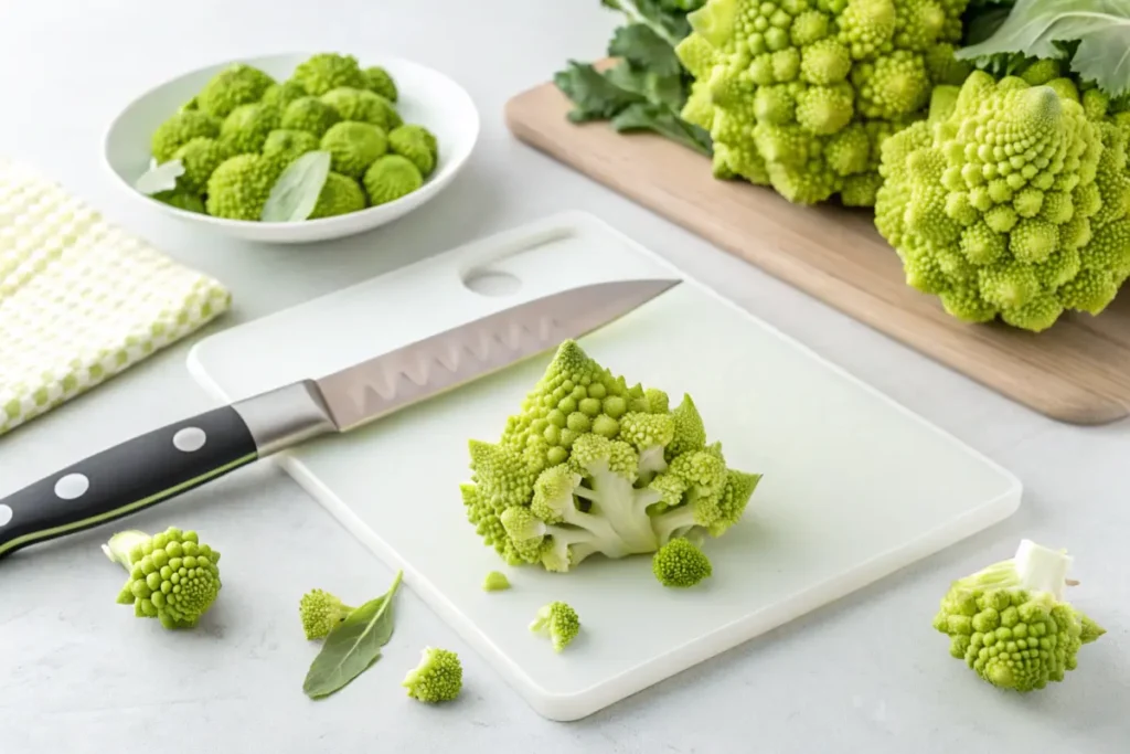 Cutting Romanesco broccoli for recipes