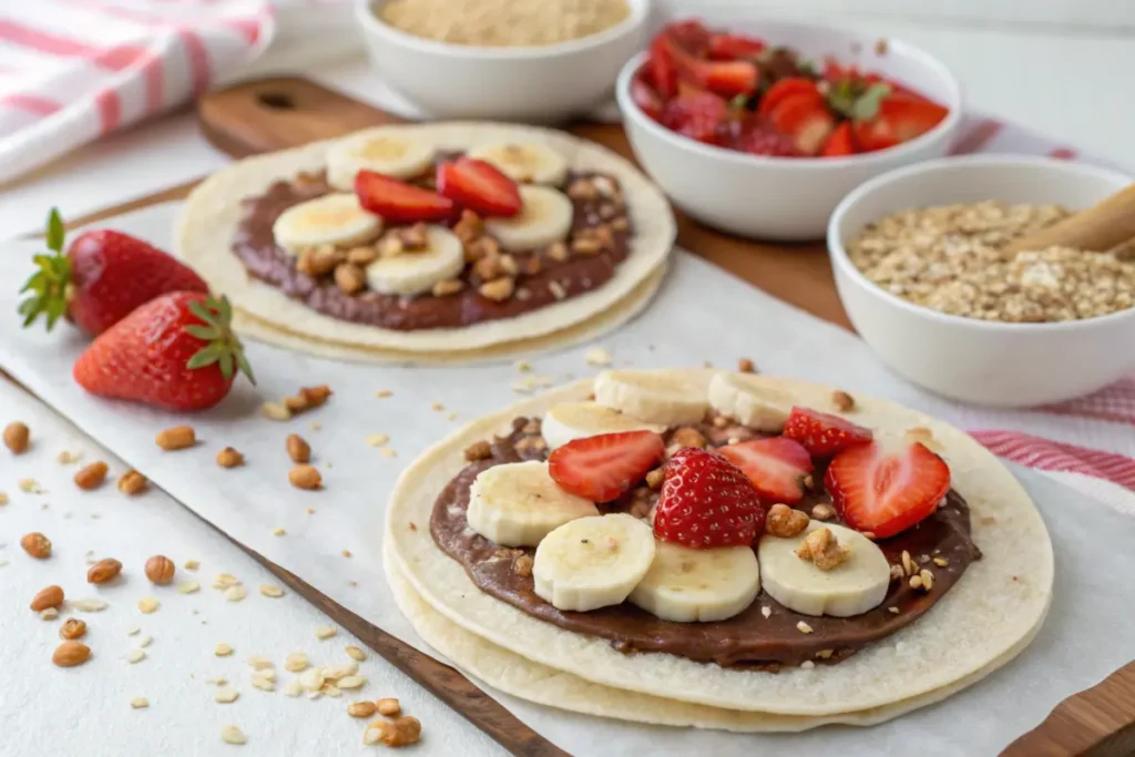 Adding Nutella to tortilla rolls