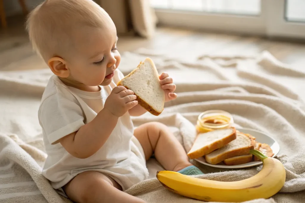 Baby eating finger foods