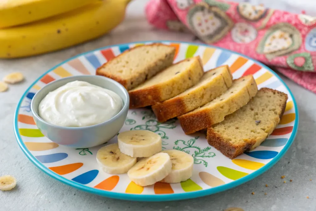 Banana bread snack for babies with yogurt