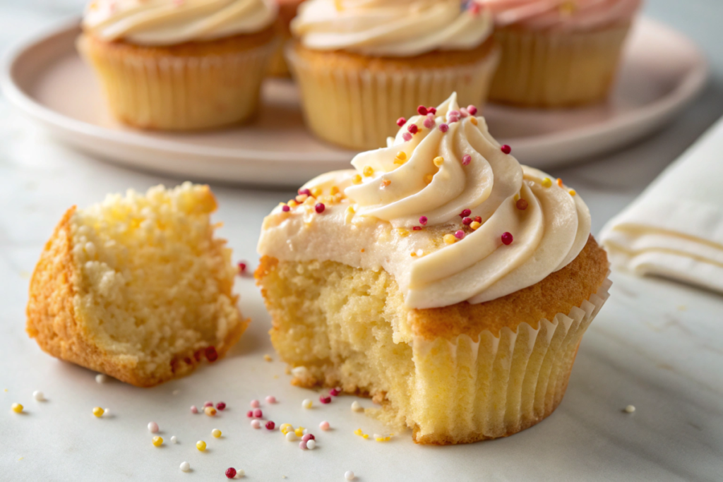 Egg and yogurt cupcakes with a bite taken out