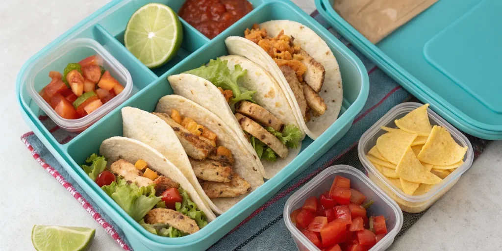 Packed tacos in a lunchbox	