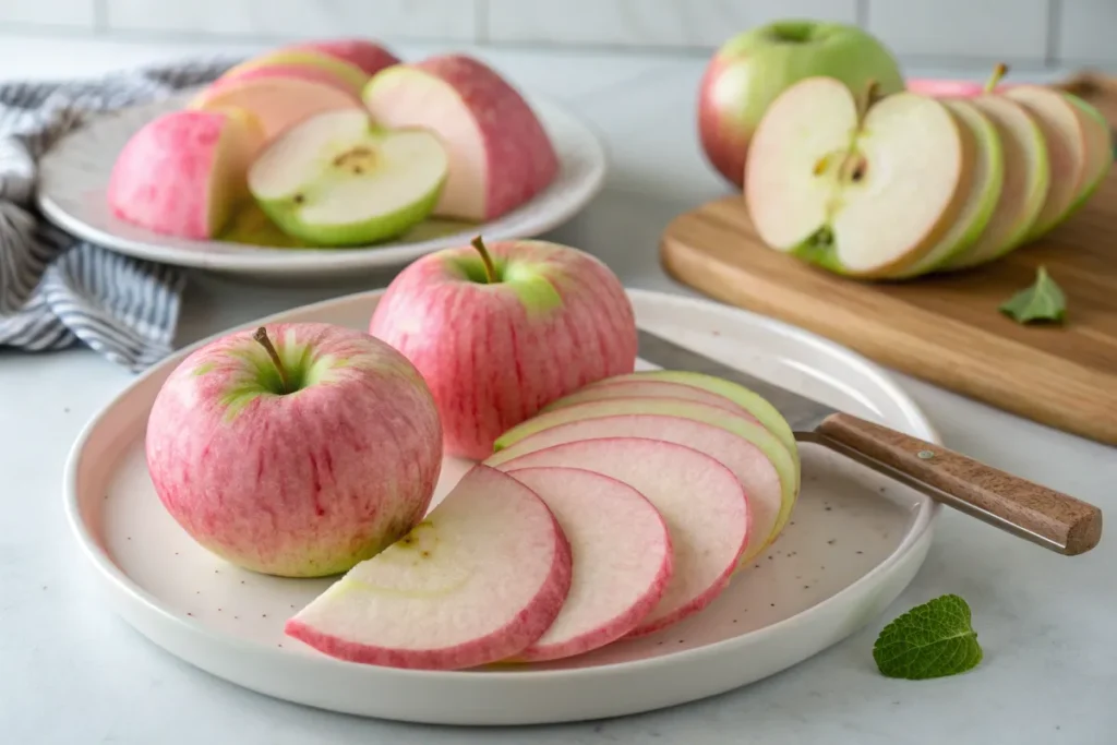 Sliced Pink Lady apples