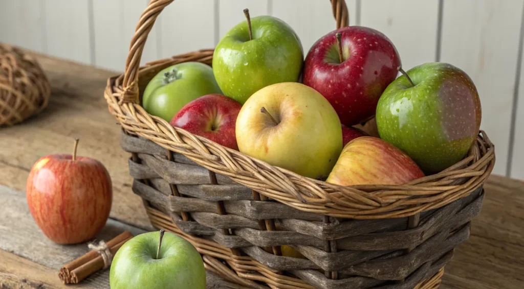 Basket of Apples of Different Varieties