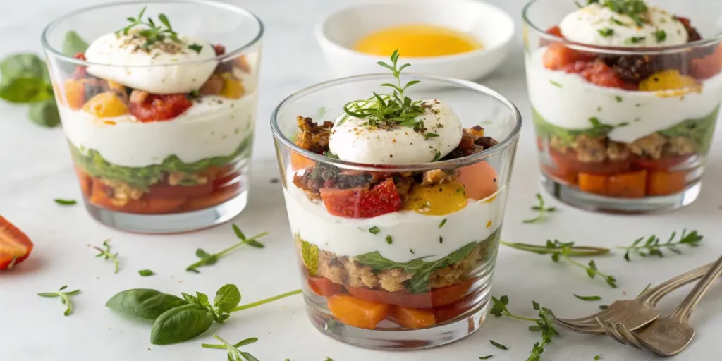 Savory yogurt and egg parfait with veggies