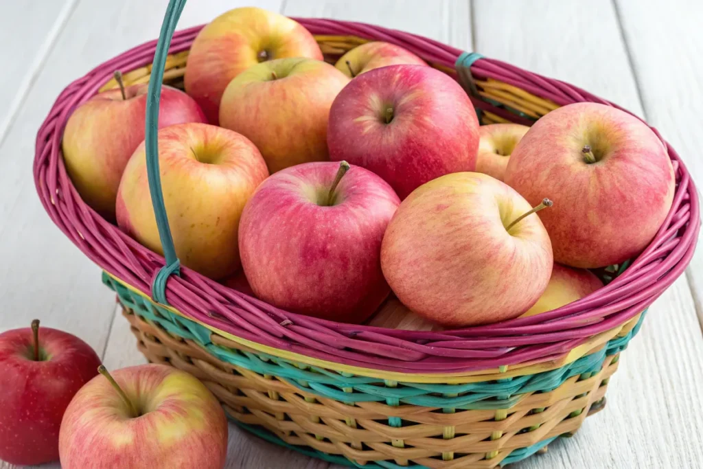 Pink Lady apples in a basket