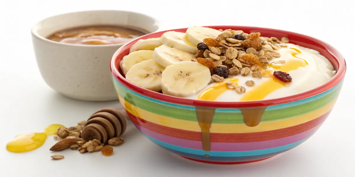 Bowl of yogurt and banana slices