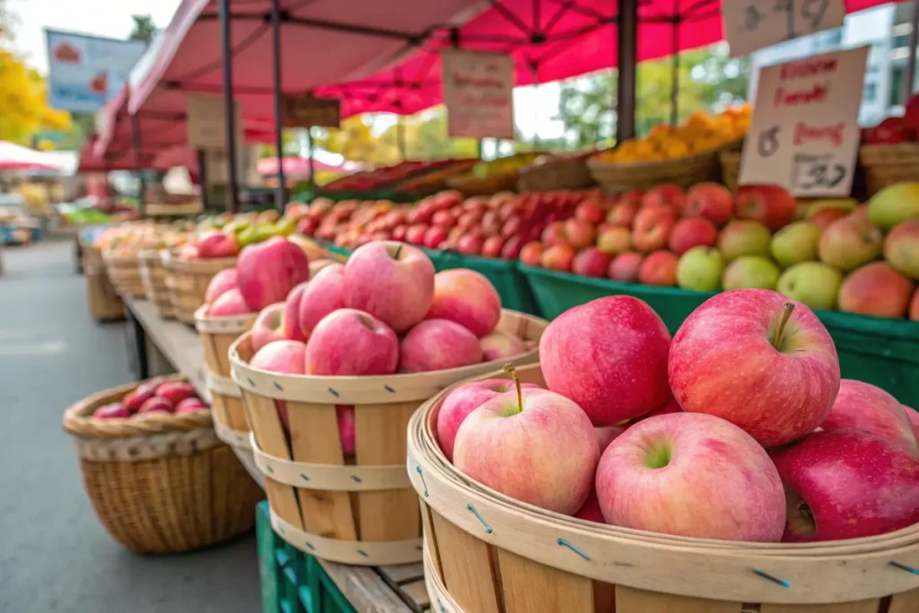 Pink Lady apples in a farmer’s market