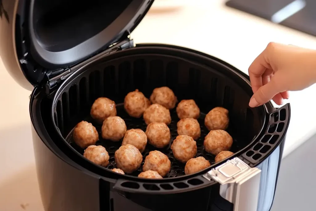 Placing frozen meatballs in an air fryer