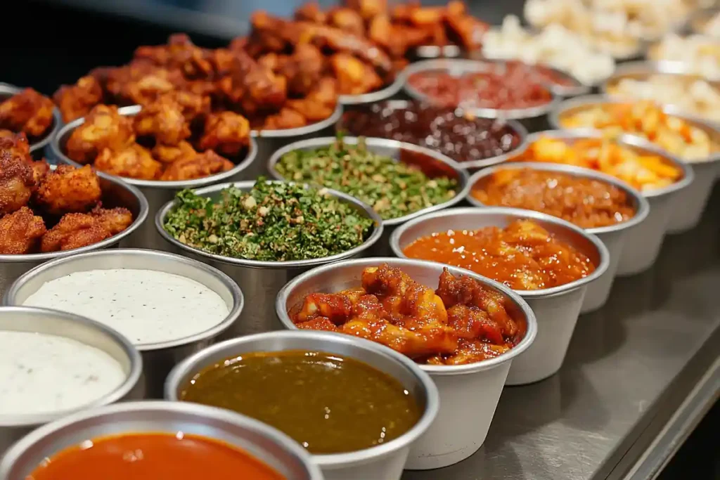 Tyson chicken wings with assorted dipping sauces