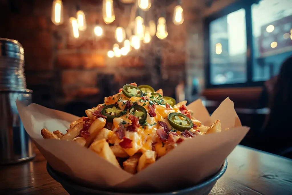 Loaded air-fried fries with toppings